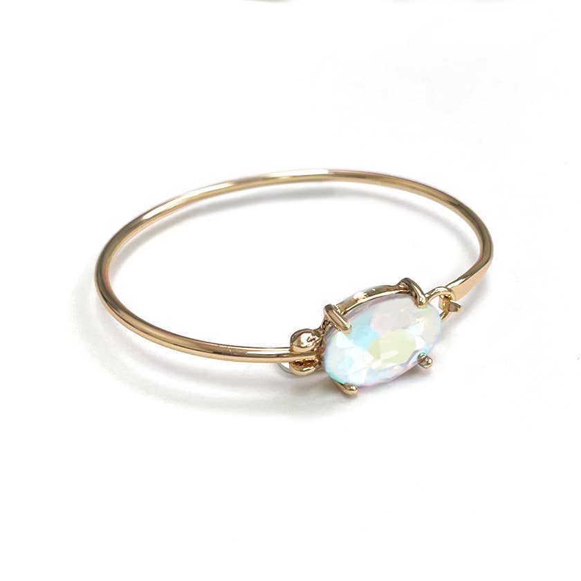 Crystal Oval Stone Cuff Metal Bangle