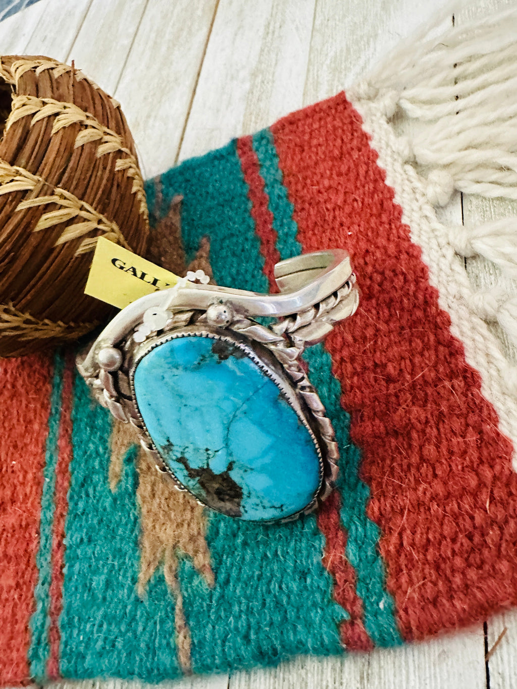 Handcrafted Old Pawn Turquoise & Sterling Silver Cuff Bracelet