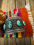 Handcrafted Old Pawn Sterling Silver & Kingman Turquoise Cuff Bracelet