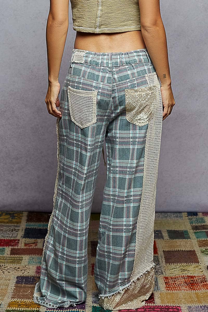 POL Plaid Studed Denim Pants