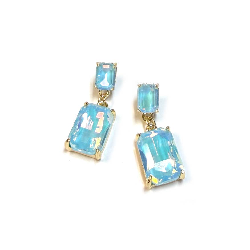 Midi Size Rectangle Linked Crystal Glass Dangle Earrings