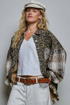 Allover Print Pattern Raw-Edge Fringe Trim Shirt Jacket