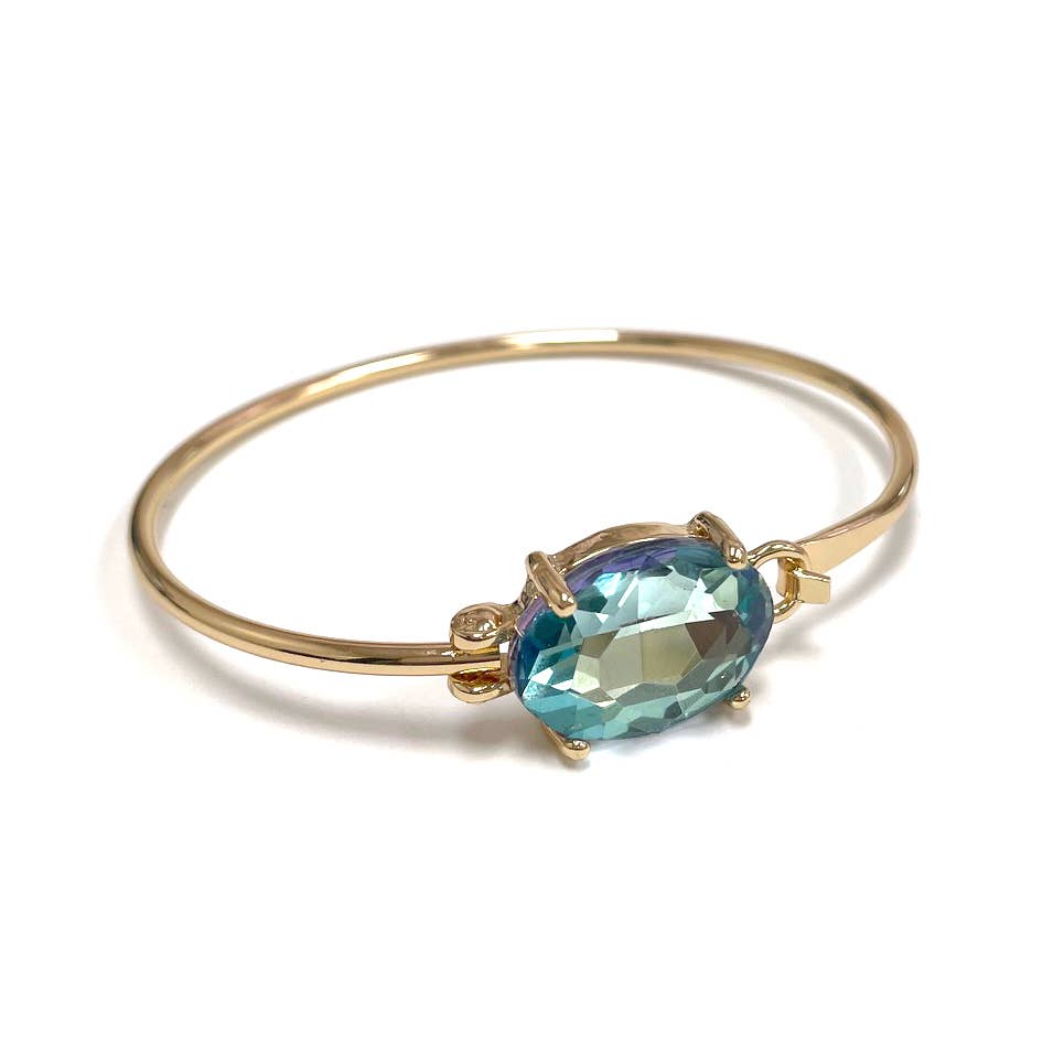 Crystal Oval Stone Cuff Metal Bangle