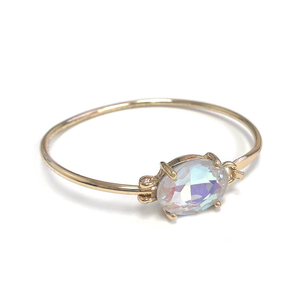 Crystal Oval Stone Cuff Metal Bangle