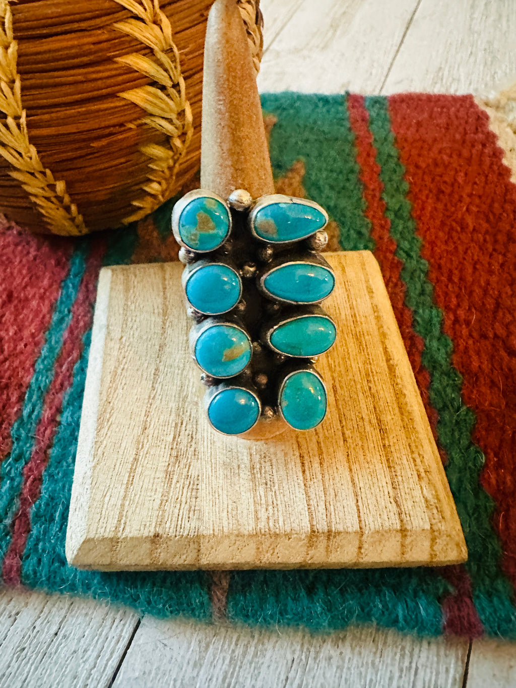 Handcrafted Sterling Silver & Kingman Turquoise Ring Size 8