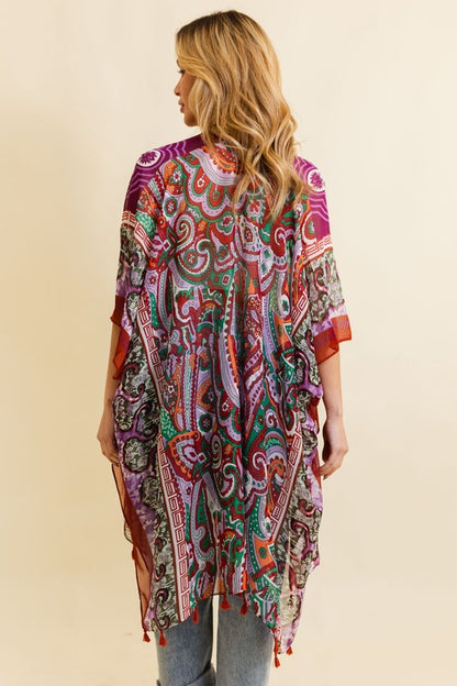 Paisley Print Open Front Kimono