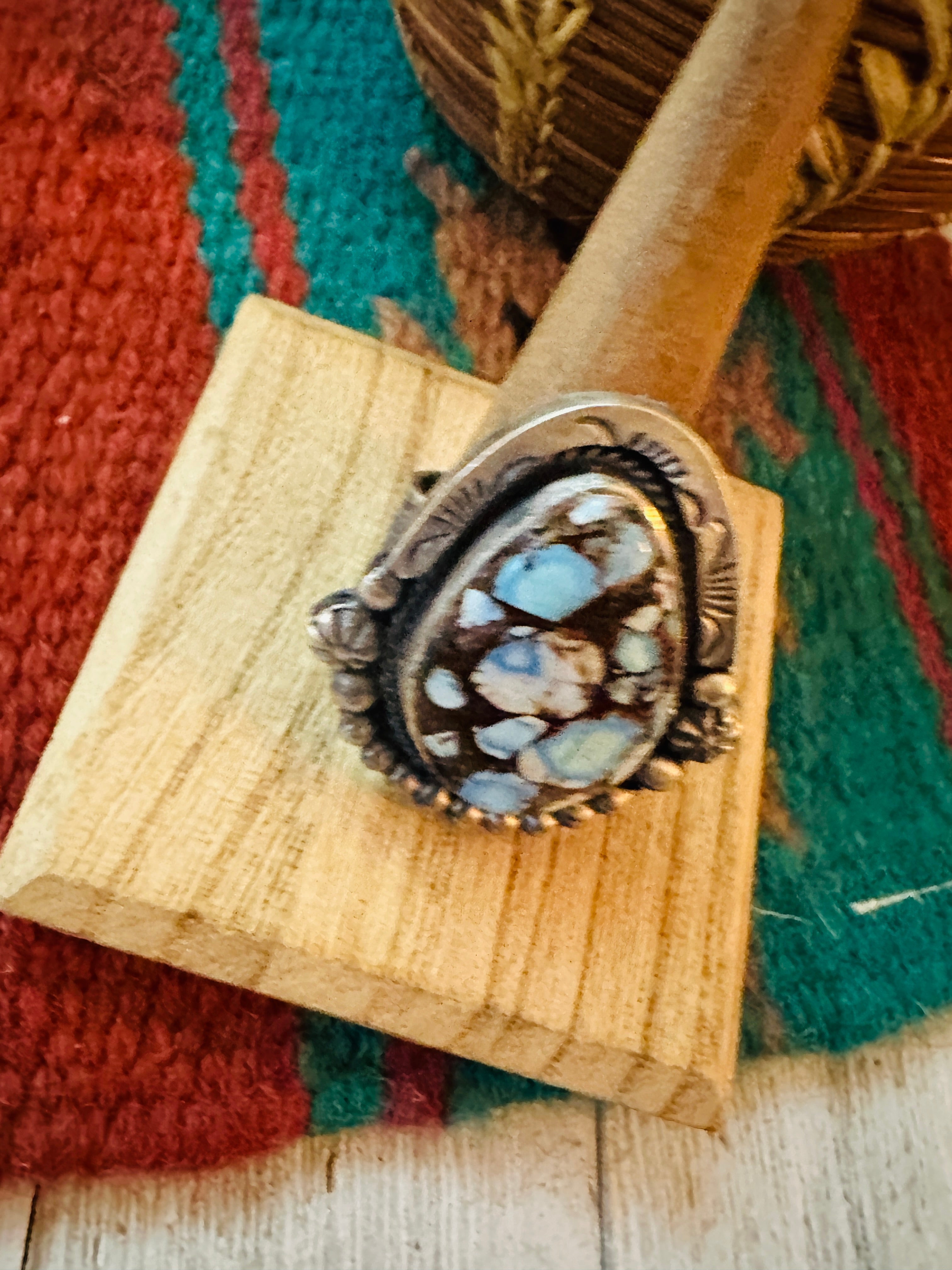 Handcrafted Sterling Silver & Golden Hills Turquoise Ring Size 11.5