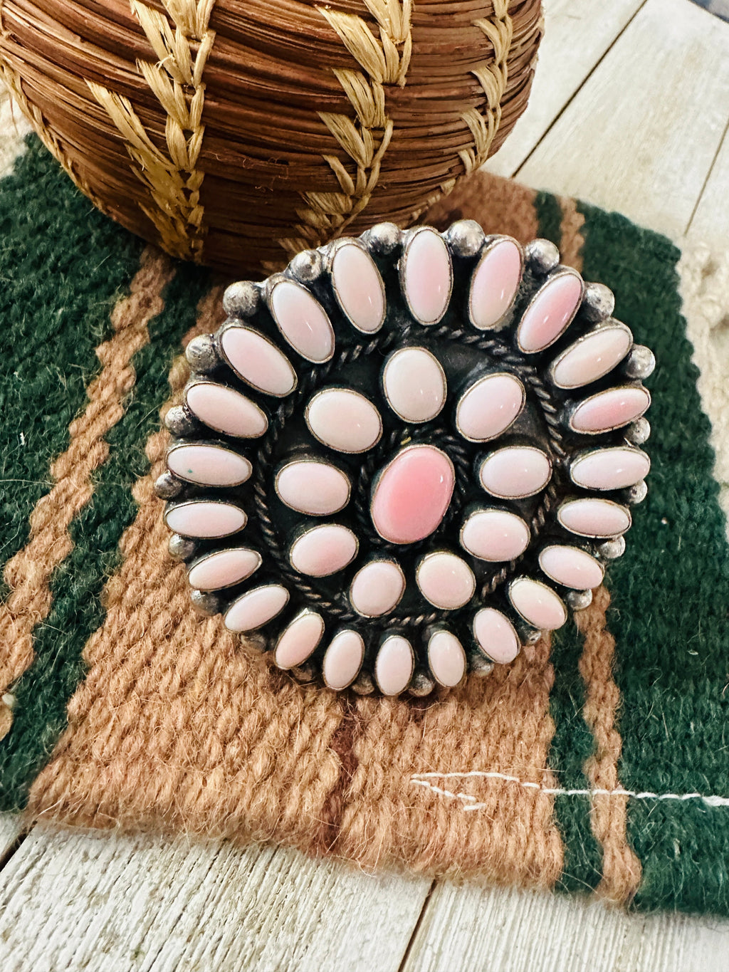 Handcrafted Sterling Silver & Queen Pink Conch Cluster Cuff Bracelet