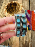 Handcrafted Old Pawn Sterling Silver & Turquoise Needlepoint Cuff Bracelet