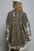 Allover Print Pattern Raw-Edge Fringe Trim Shirt Jacket