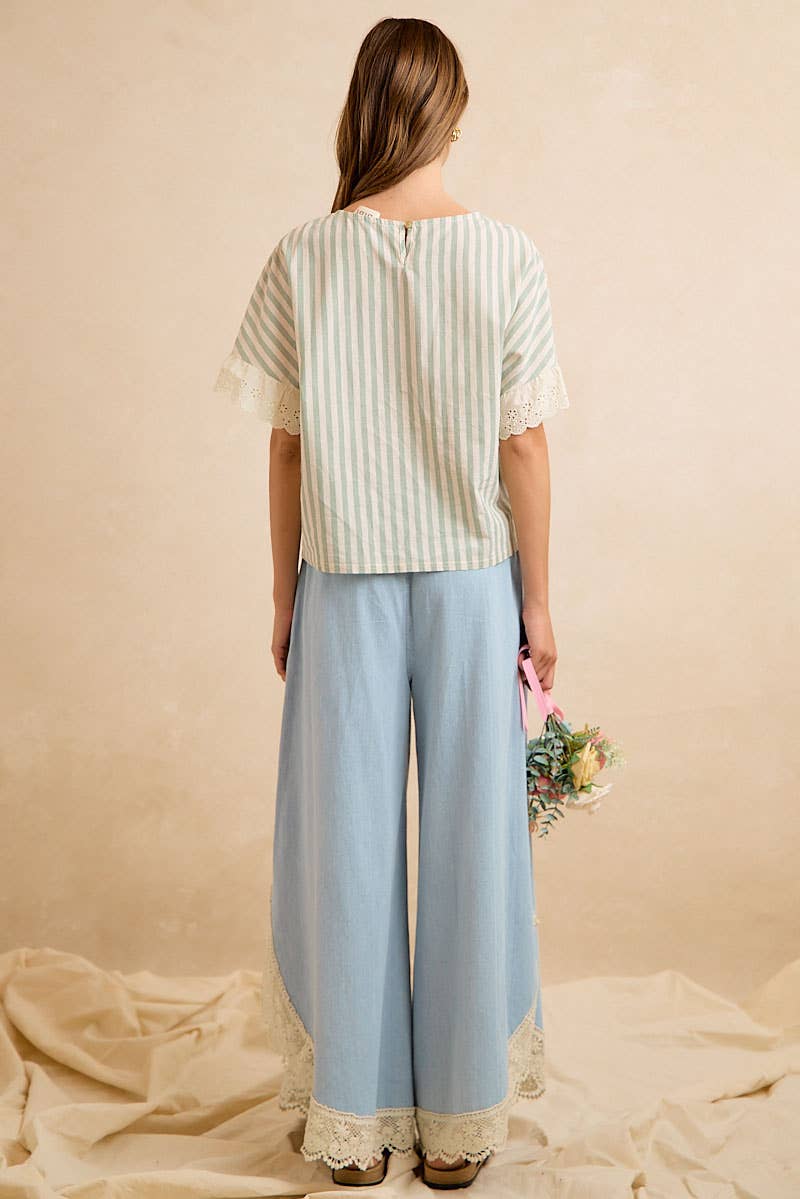 Crochet Trim Tulip Wide Leg Jeans
