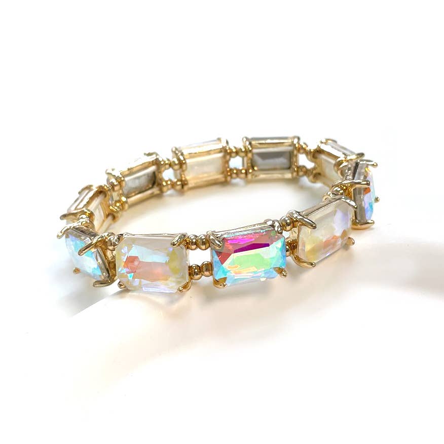Emerald Cut Crystal AB Stretch Bracelets