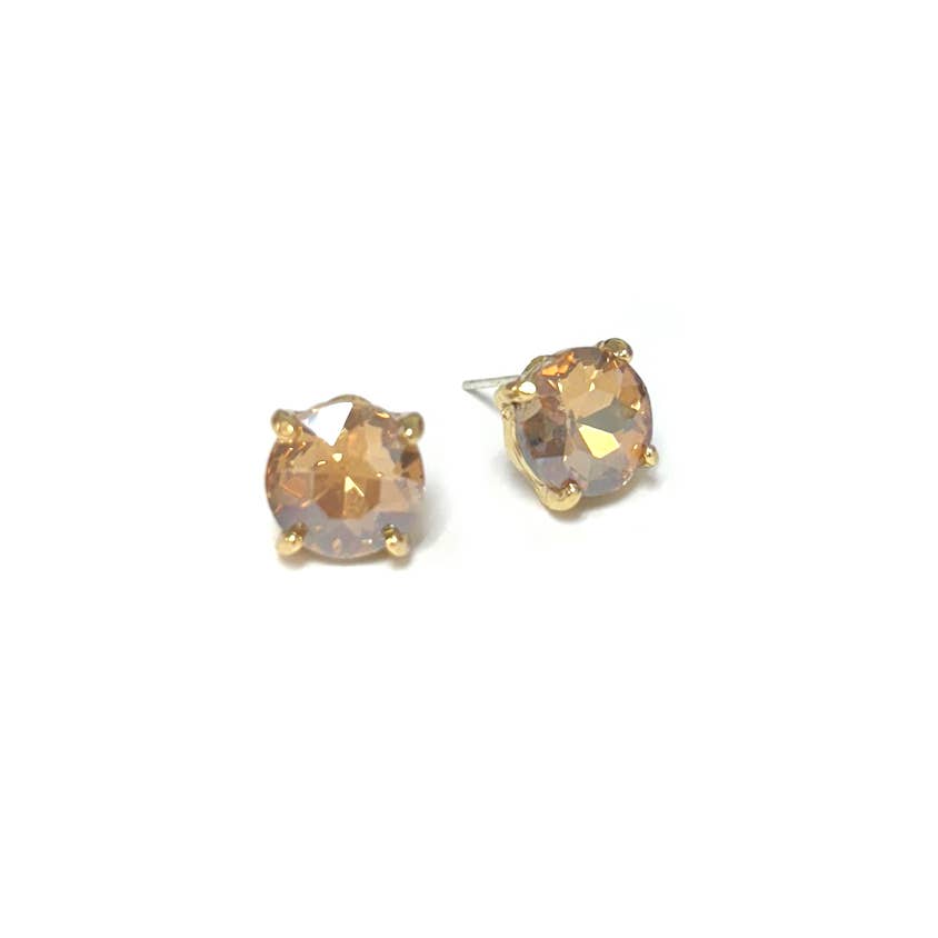Sterling Silver S925 Post Round Glass Stud Earrings 10mm
