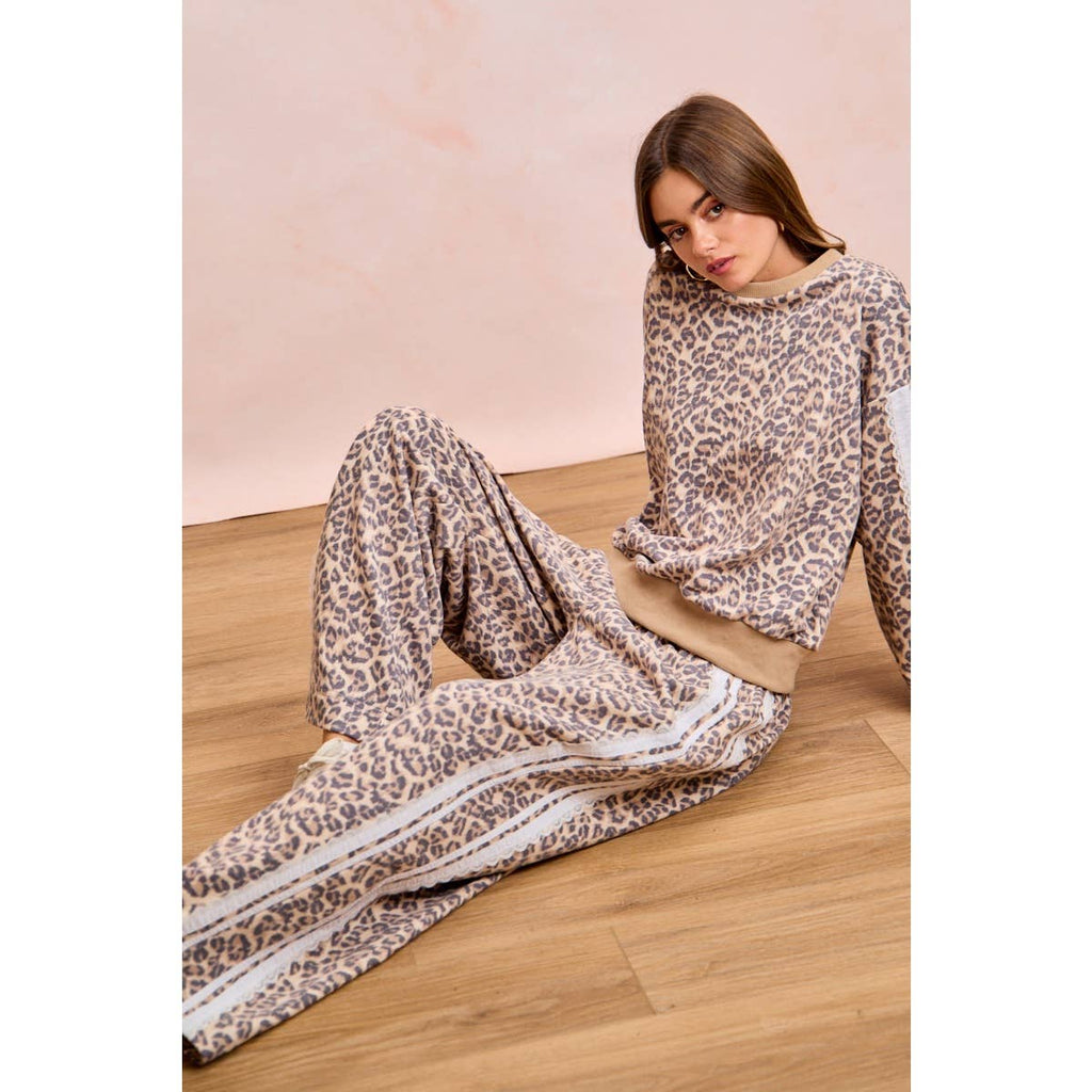Leopard Lace Stripe Sweat Pants