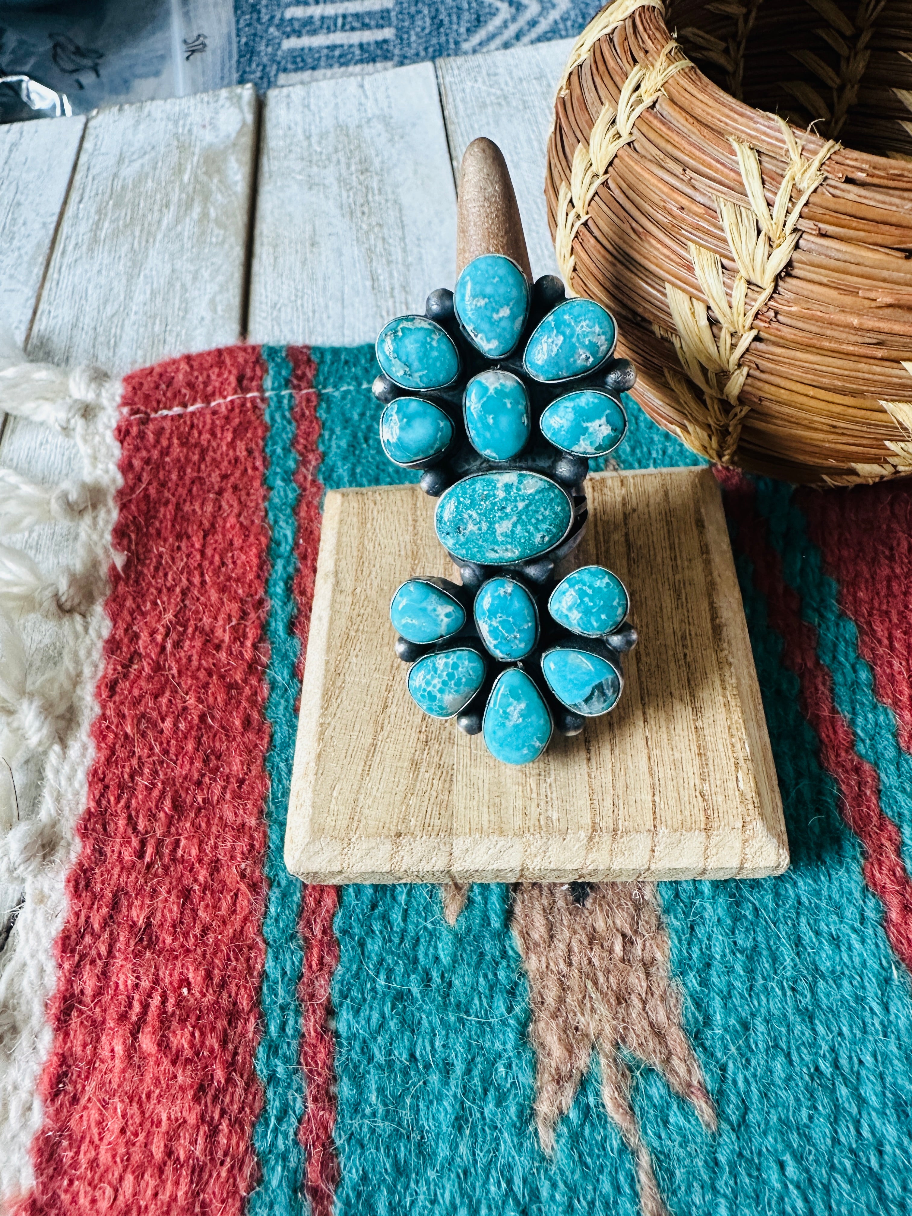 Handcrafted Sterling Silver & Kingman Turquoise Ring Size 7