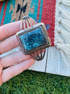 Handcrafted Old Pawn Sterling Silver & Kingman Web Turquoise Cuff Bracelet