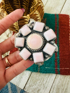 Handcrafted Old Pawn Sterling Silver & Queen Pink Conch Cluster Cuff Bracelet