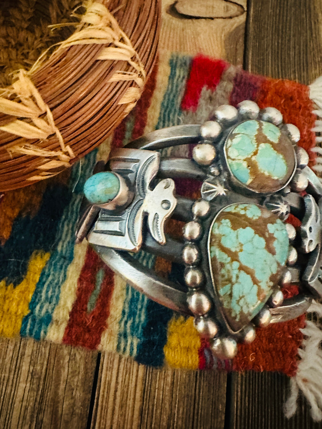 Handcrafted Sterling Silver & Number 8  Turquoise Thunderbird Cuff Bracelet by Chimney Butte