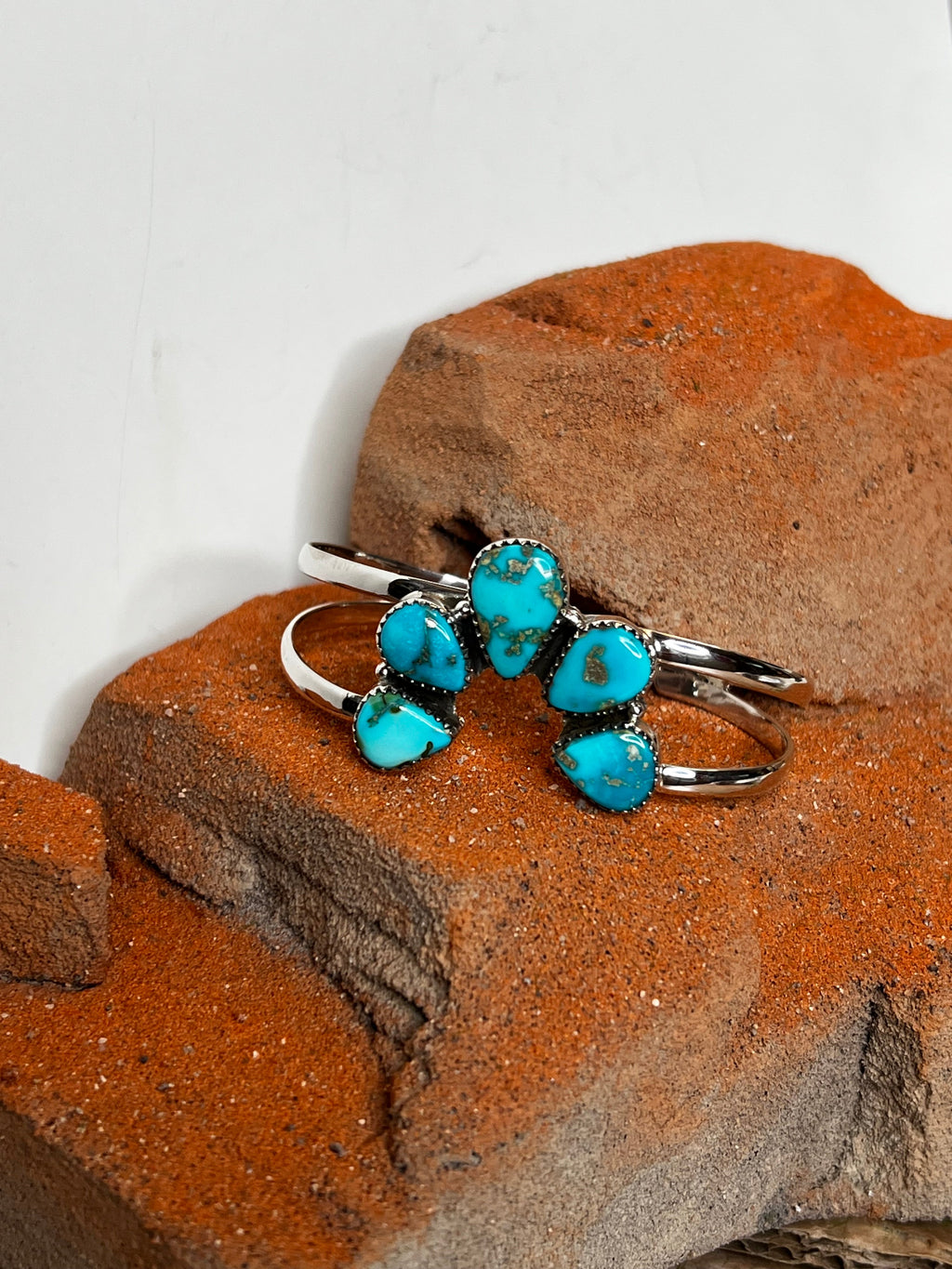Handmade South Hill Turquoise Cluster & Sterling Silver Cuff Bracelet