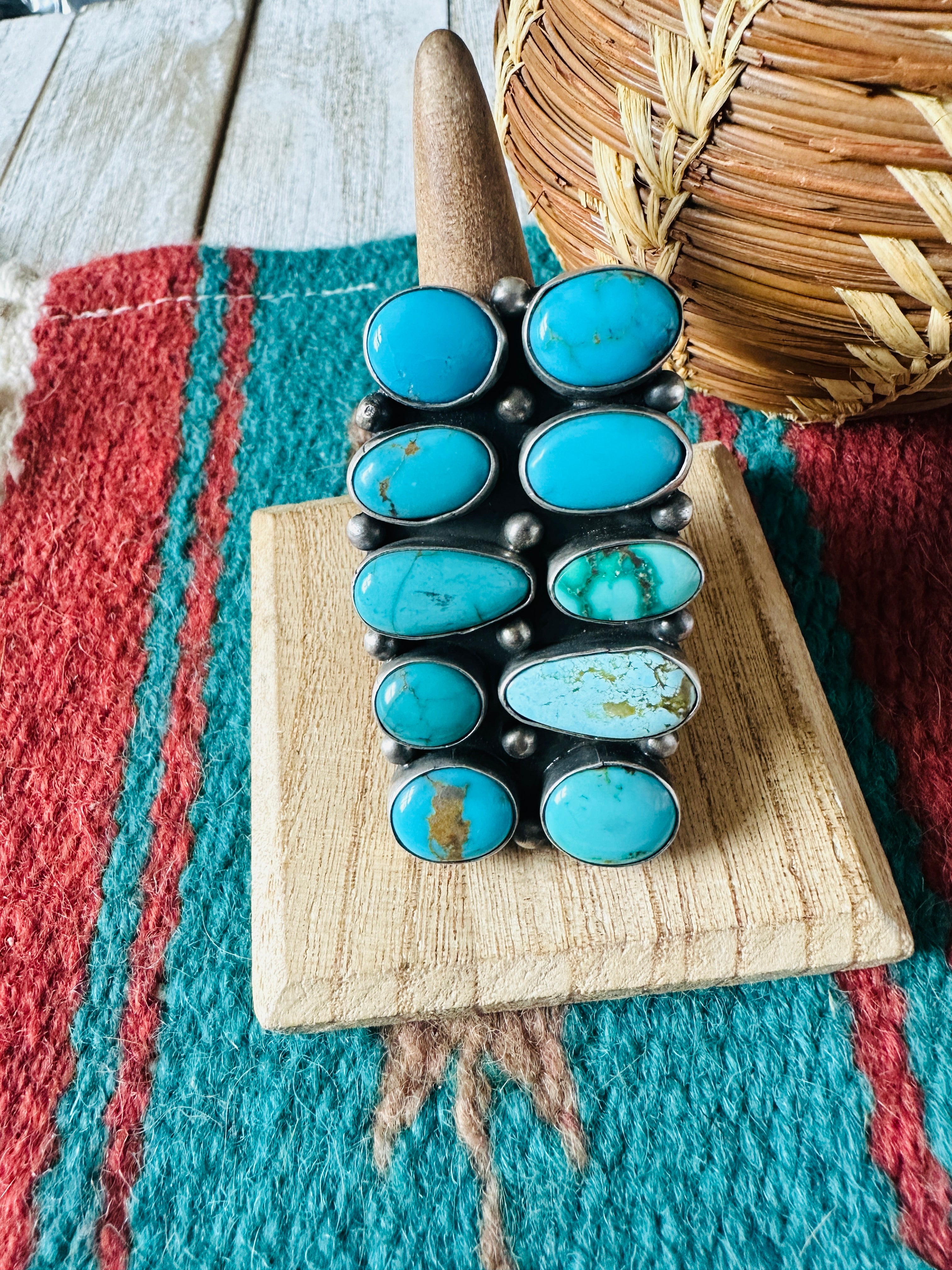Handcrafted Sterling Silver & Kingman Turquoise Ring Size 10