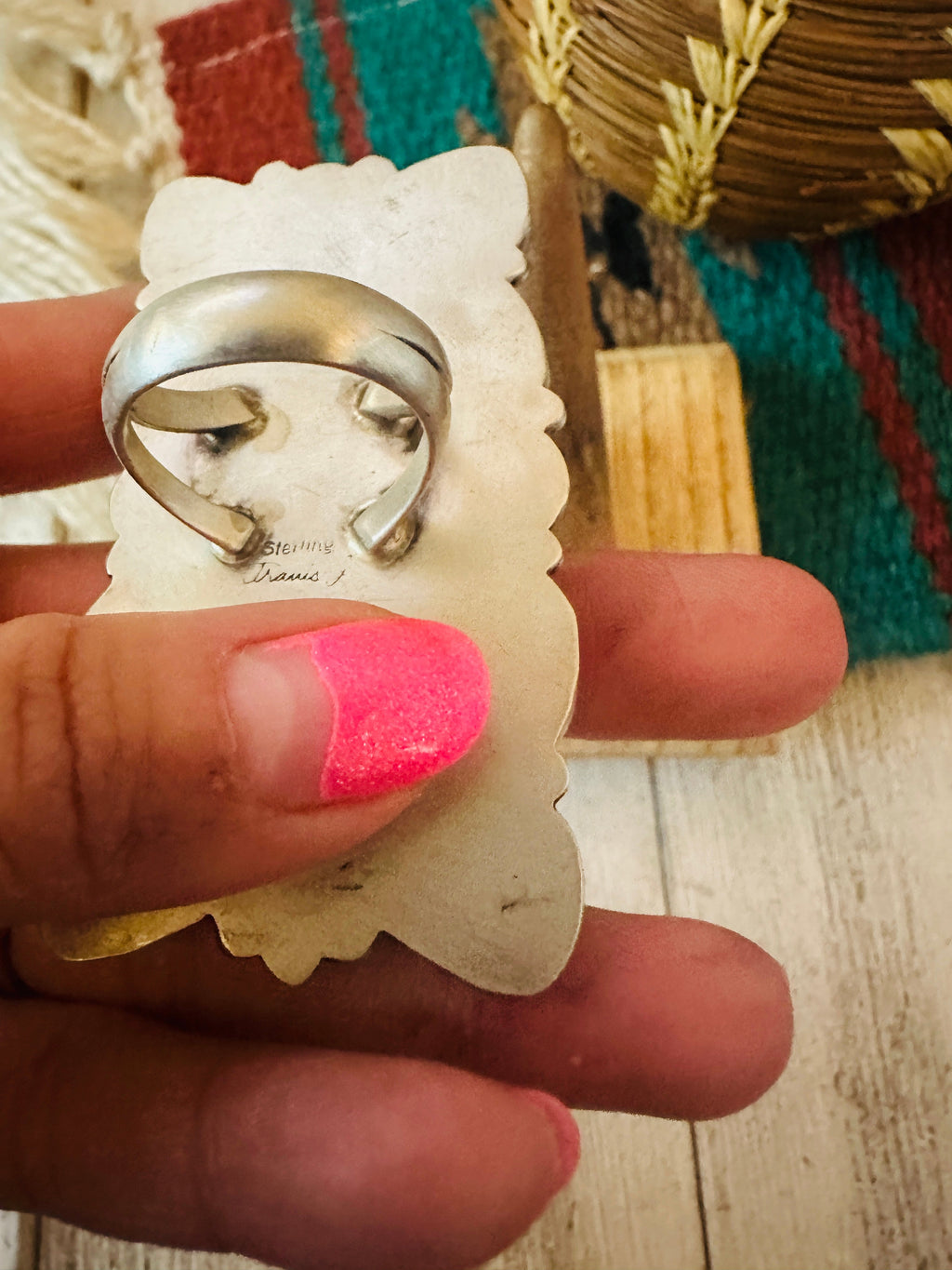 Handcrafted Sterling Silver & Kingman Turquoise Ring Size 9