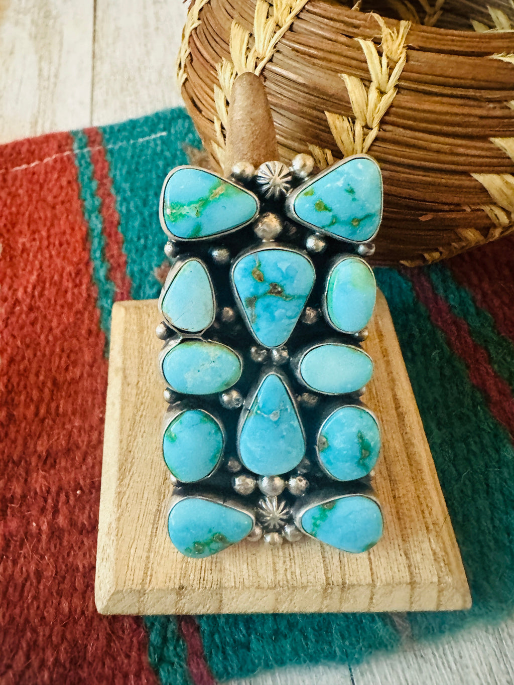 Handcrafted Sterling Silver & Kingman Turquoise Ring Size 9