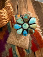 Handcrafted Multi Turquoise & Sterling Silver Cluster Adjustable Ring