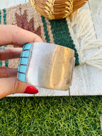 Handcrafted Old Pawn Sterling Silver & Turquoise Inlay Cuff Bracelet