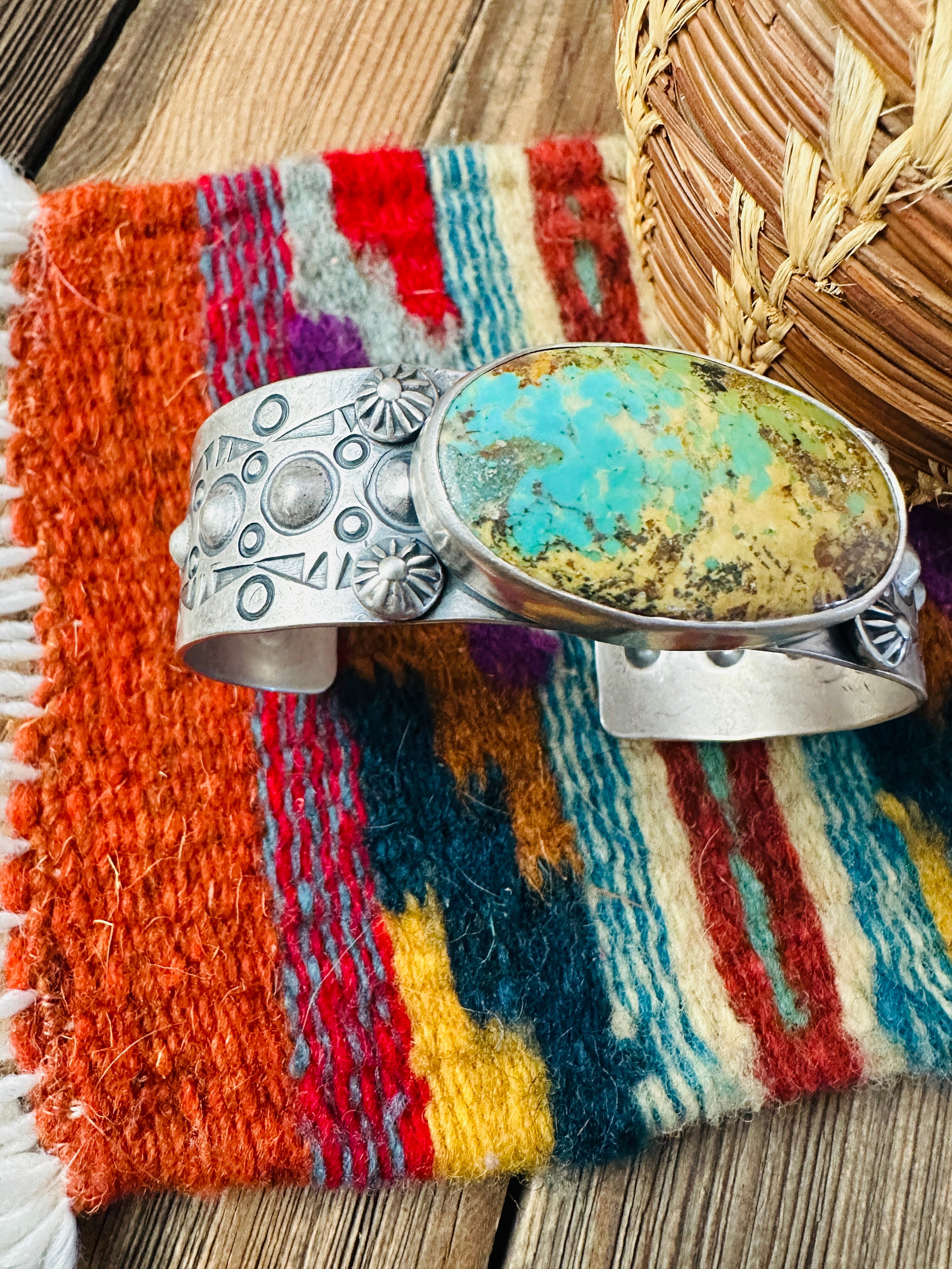 Handcrafted Royston Turquoise & Sterling Silver Cuff Bracelet by Benson Shorty