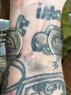 Hand Forged Old Pawn Sterling Silver & Turquoise Ingot Cuff Bracelet by Santa Fe Artist, Buffalo, The Harvest