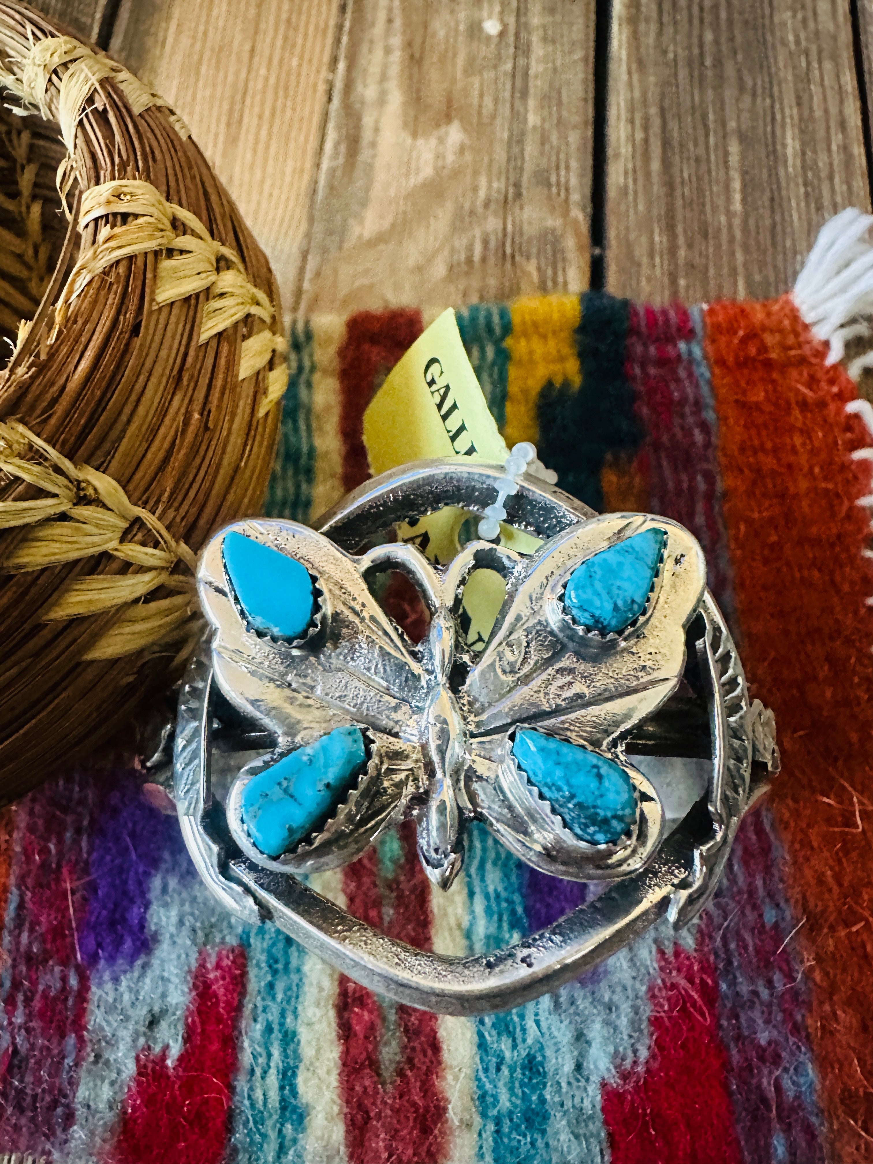 Handcrafted Old Pawn Sterling Silver & Turquoise Butterfly Cuff Bracelet
