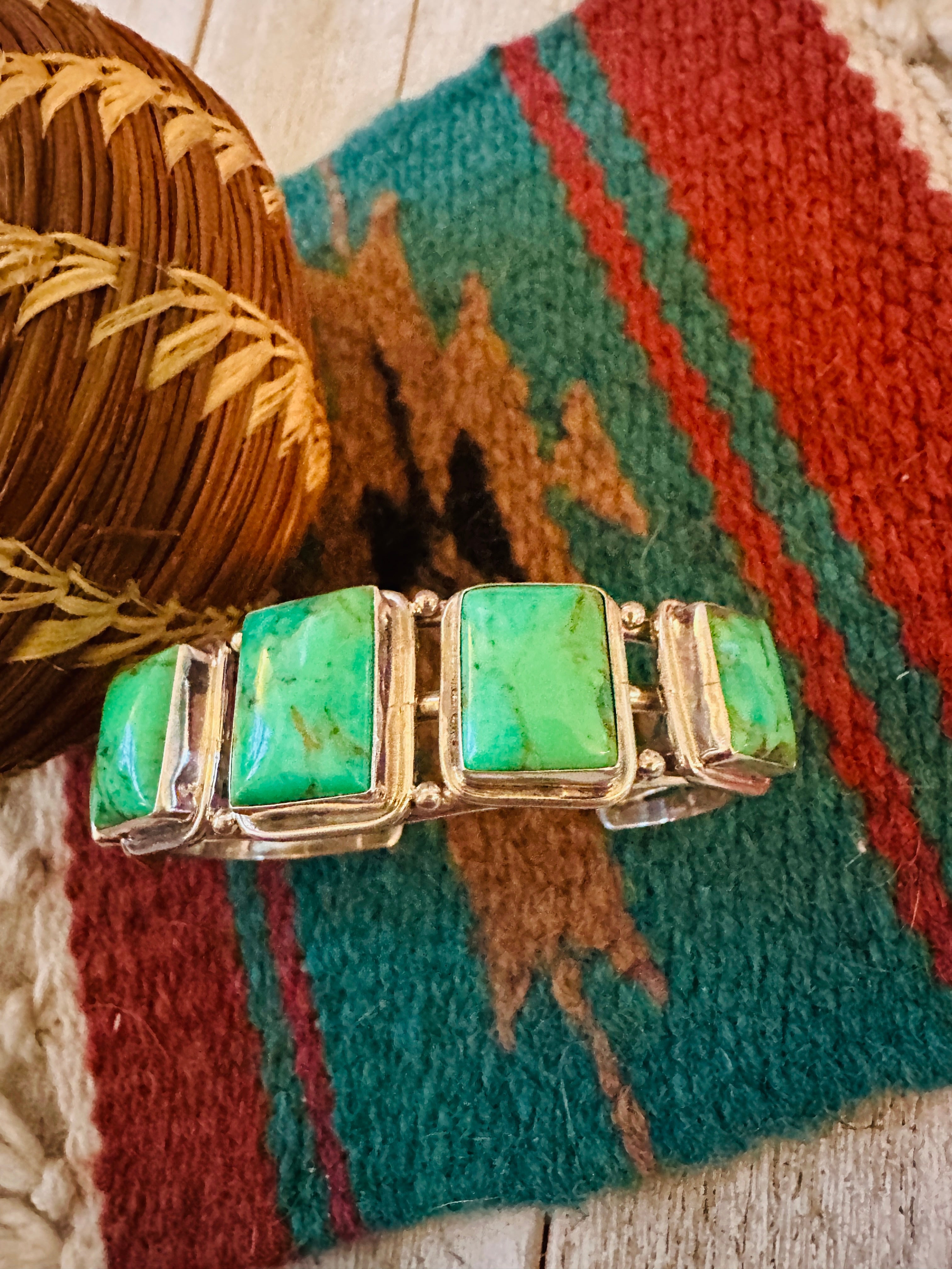 Handcrafted Green Kingman Turquoise & Sterling Silver Cuff Bracelet