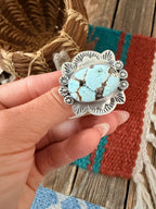 Handcrafted Dry Creek Turquoise & Sterling Silver Adjustable Ring by Cordell Platero