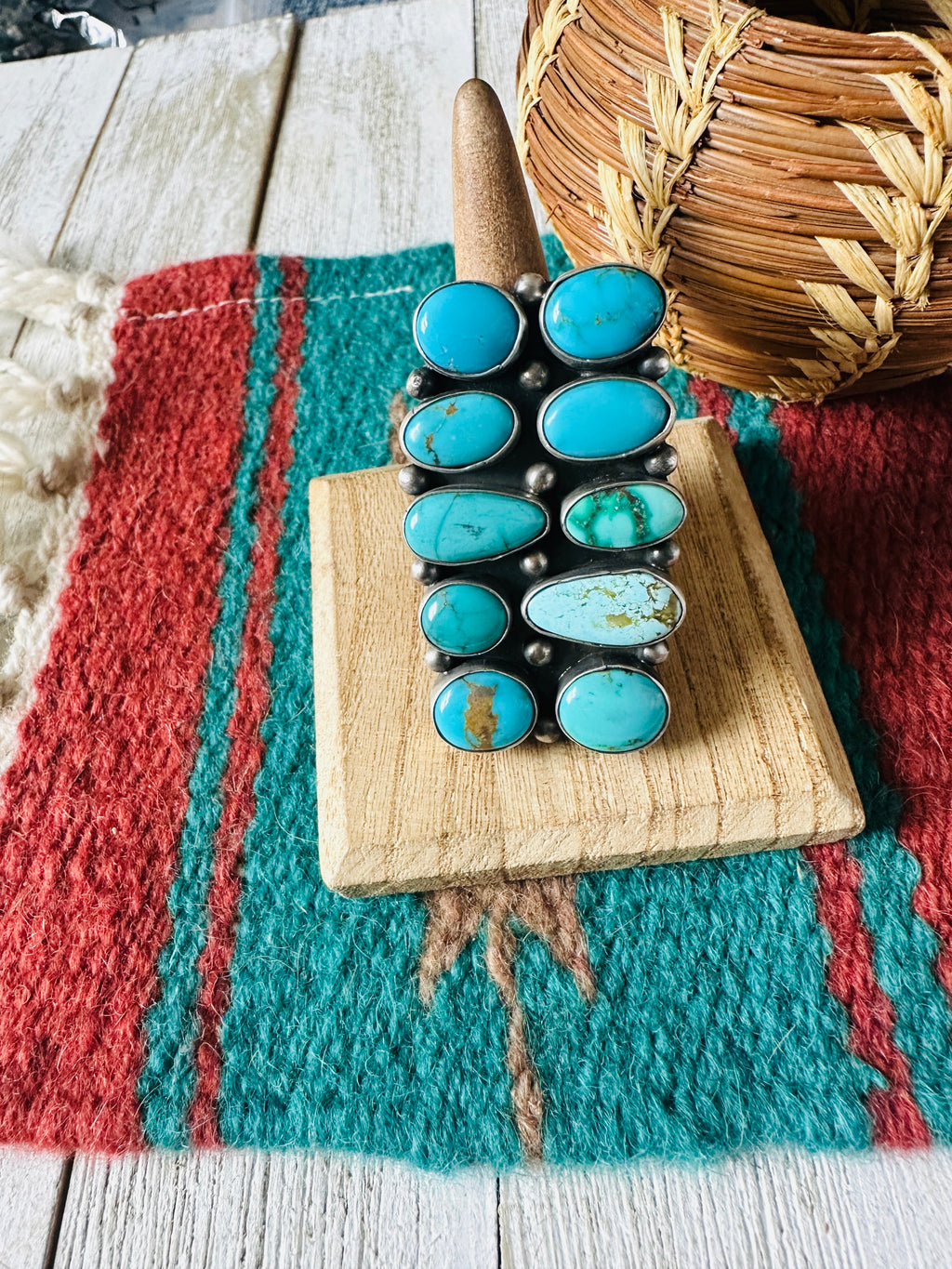 Handcrafted Sterling Silver & Kingman Turquoise Ring Size 10