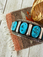 Handcrafted Old Pawn Kingman Turquoise Cluster & Sterling Silver Cuff Bracelet by Richard Hoskie /