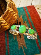 Handcrafted Green Kingman Turquoise & Sterling Silver Cuff Bracelet