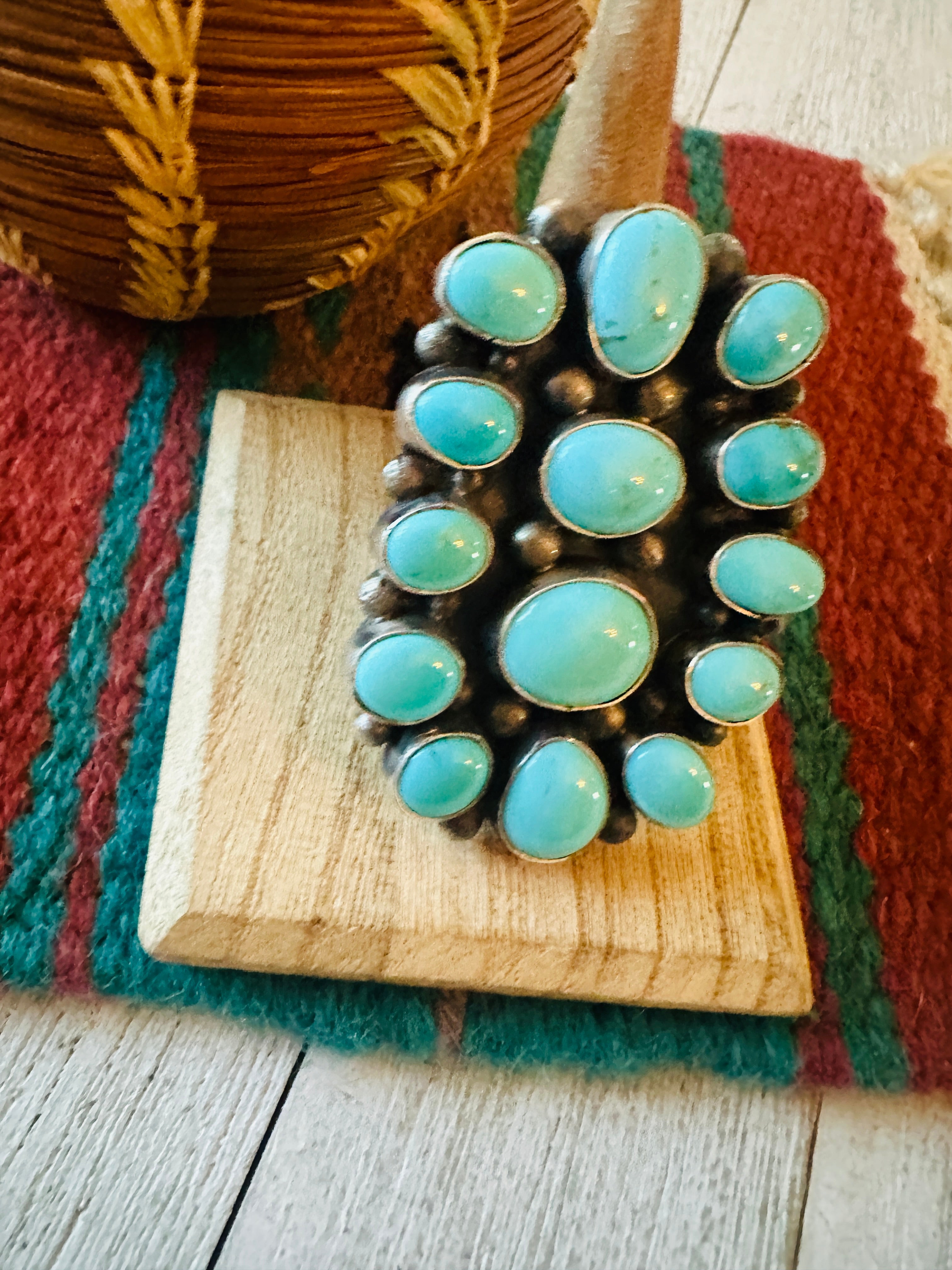 Handcrafted Sterling Silver & Kingman Turquoise Ring Size 10