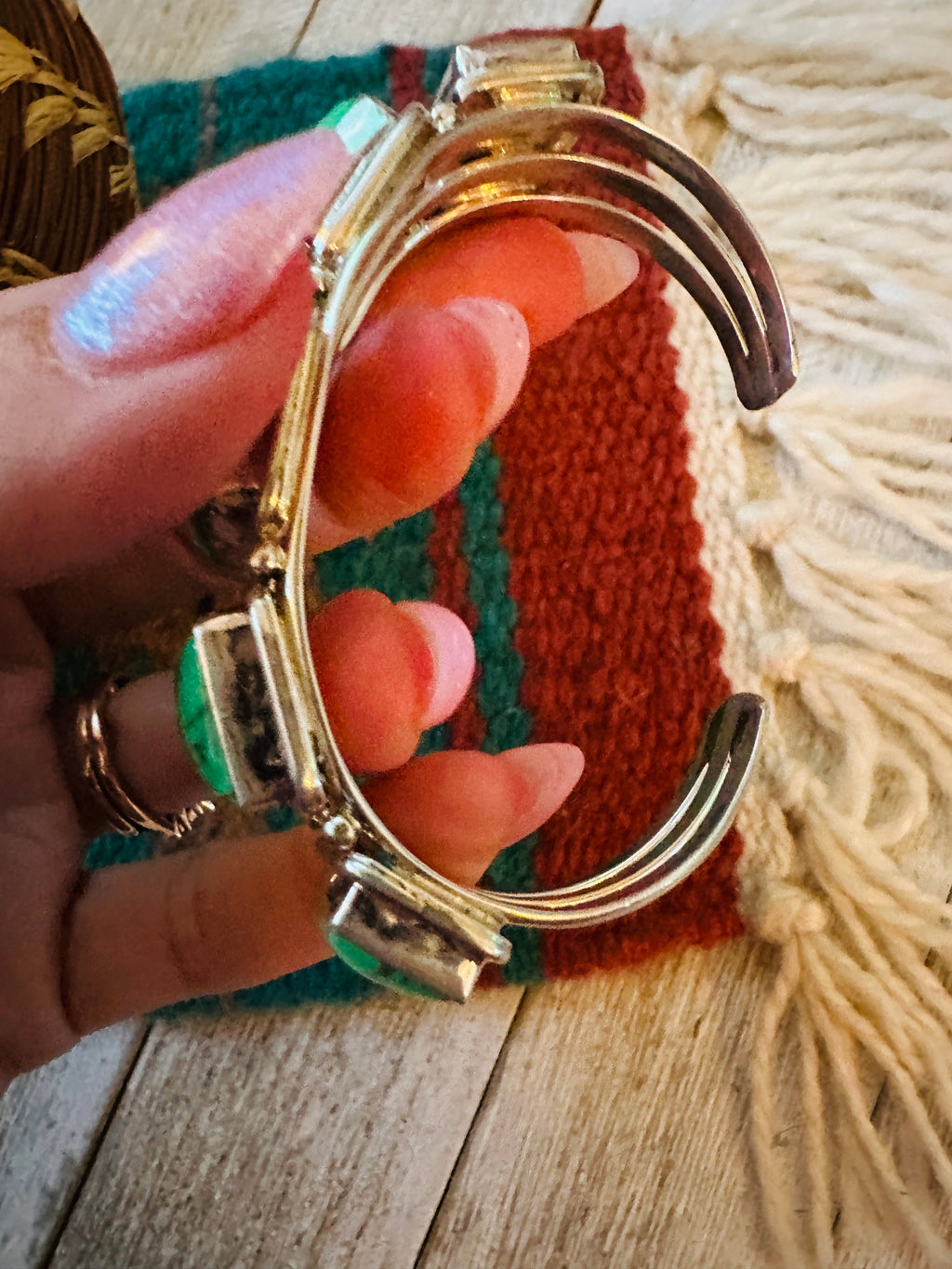 Handcrafted Green Kingman Turquoise & Sterling Silver Cuff Bracelet