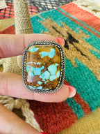 Handcrafted Sterling Silver & Number 8 Turquoise Ring Size 12.5