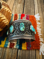 Handcrafted Old Pawn Sterling Silver & Kingman Turquoise Cuff Bracelet