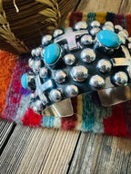 Handcrafted Turquoise & Sterling Silver Cross Cuff Bracelet By Chimney Butte