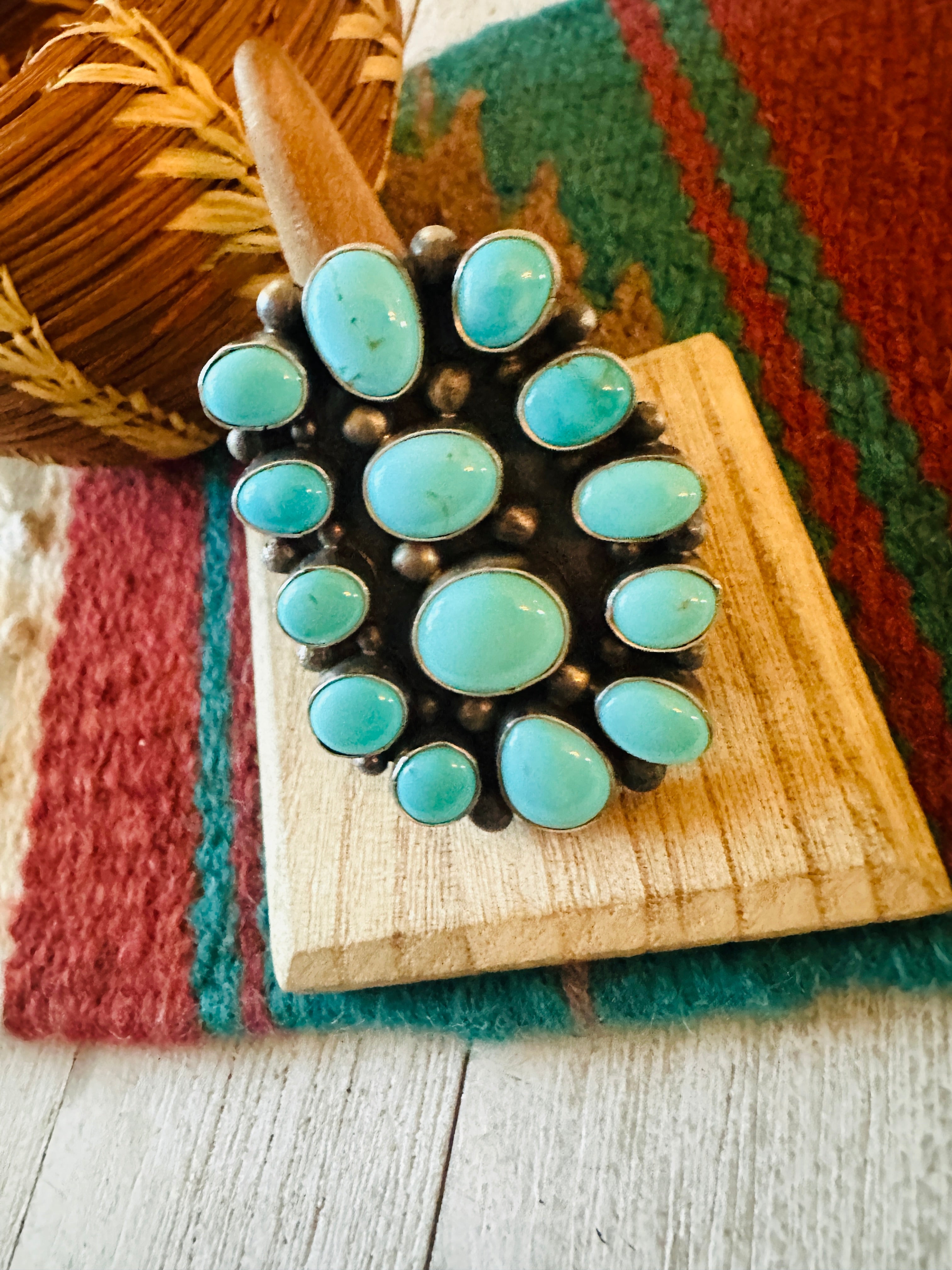 Handcrafted Sterling Silver & Kingman Turquoise Ring Size 10