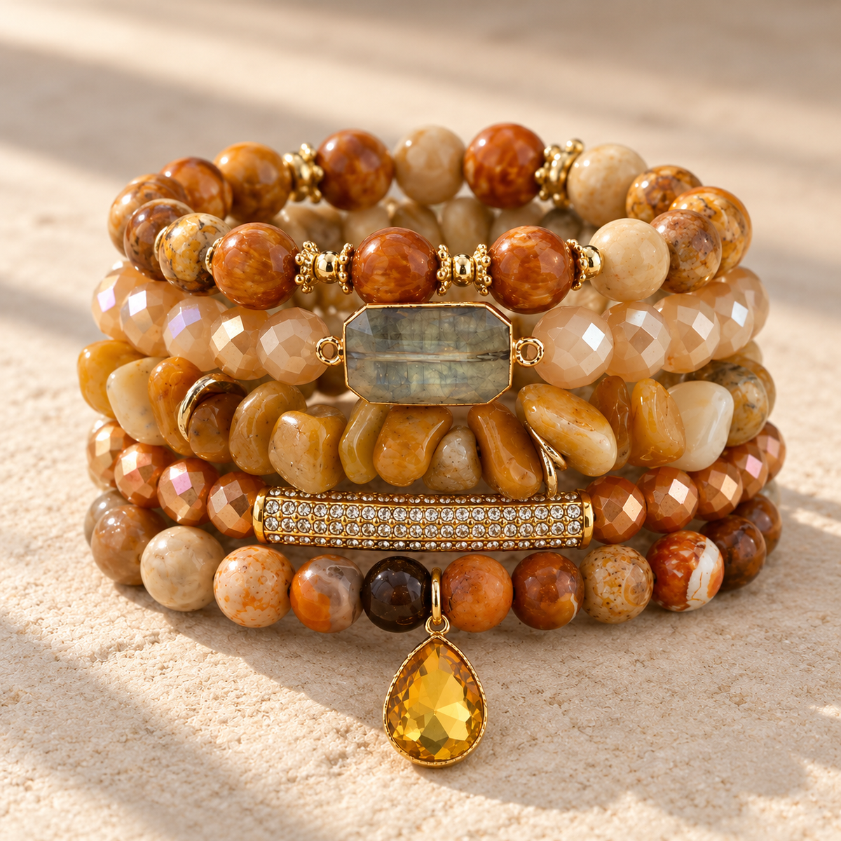 PiPPY Boho Beaded Bracelet Stacks - Natural Stone