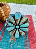 Handcrafted Old Pawn Sterling Silver & Turquoise Cluster Cuff Bracelet by Anthony Skeets