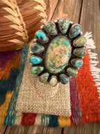 Handcrafted Royston Turquoise & Sterling Silver Cluster Ring Size 6 Sheila Becenti