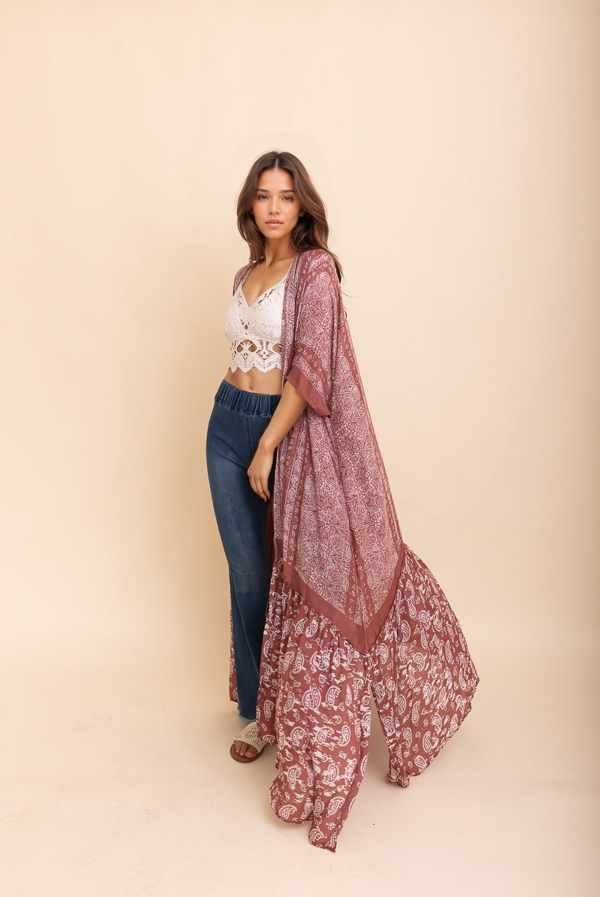 Paisley Tapestry Free Flow Boho Duster Kimono