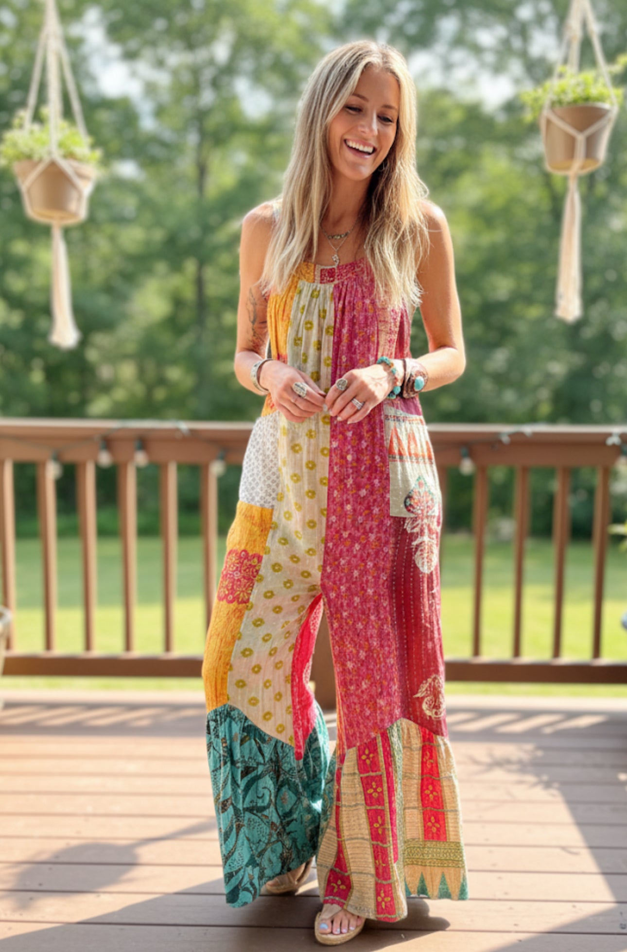 Kantha Flared Overalls - Mabel
