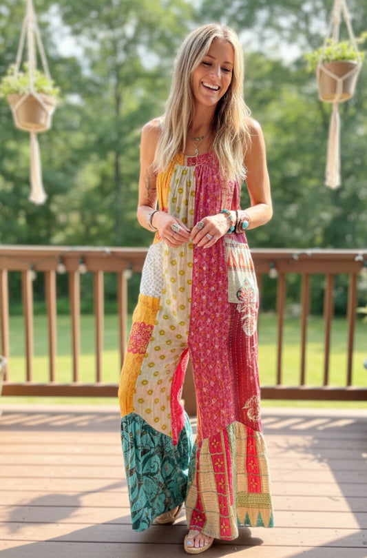Kantha Flared Overalls - Mabel