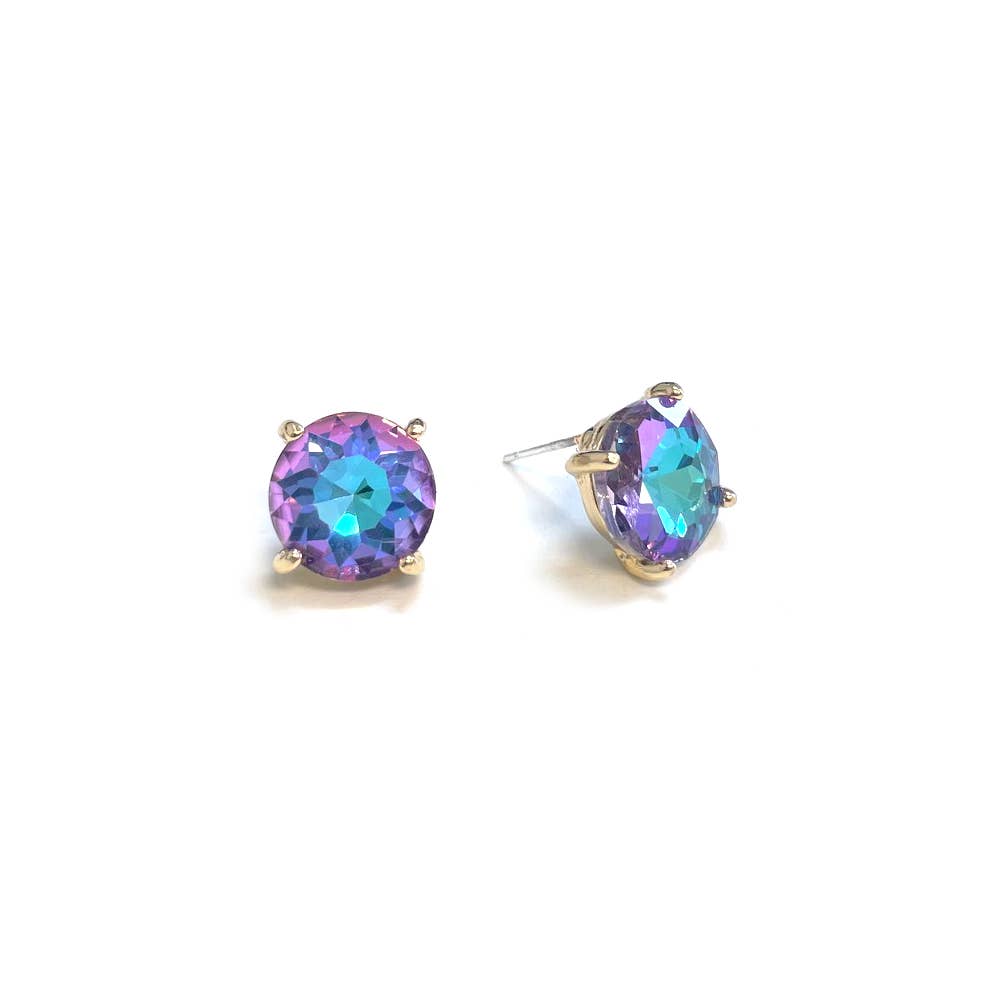 Sterling Silver S925 Post 12mm Round Glass Stud Earrings