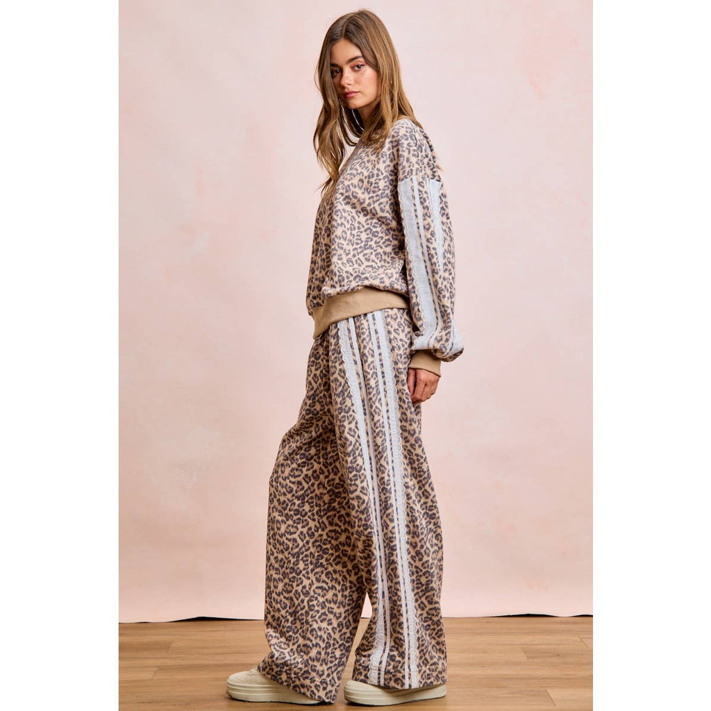 Leopard Lace Stripe Sweat Pants
